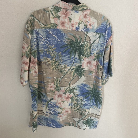 Caribbean Mens Large L Silk Blend Hawaiian Shirt Button Up Palm Beach Tropical - Picture 3 of 3